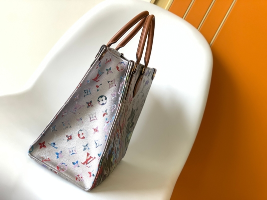OnTheGo MM मिनी स्लिंग बैग ब्रांडेड M81724 फ्लोरल पैटर्न सिल्वर कोटेड कैनवास