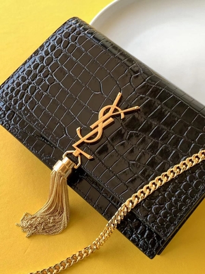 Calfskin YSL काला बैग सोने की चेन केट छोटा लटकन